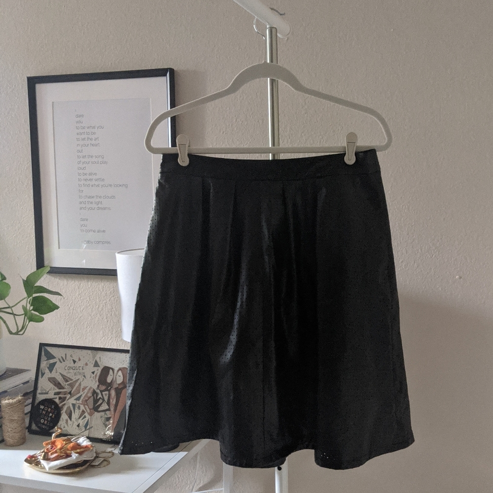 Faux Leather Perforated Midi Skirt